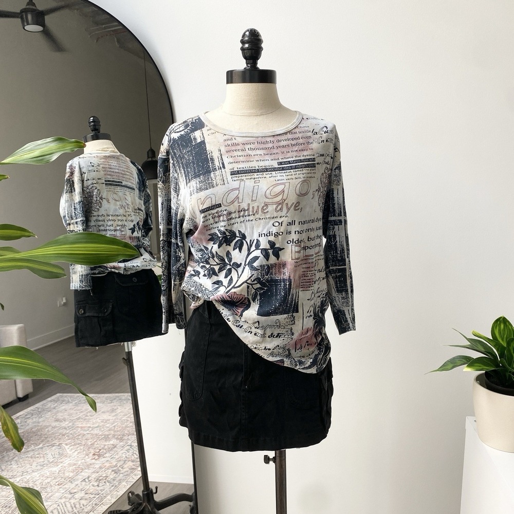 Tuscan Aesthetic Y2K Italian 3/4  Long Sleeve Top Women's Size XL 100% Cotton